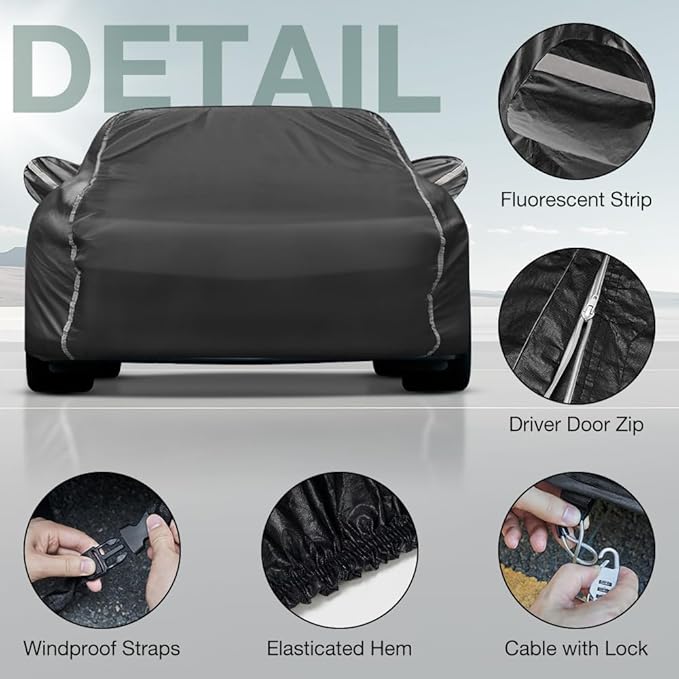 Fluorescent Strip Design Waterproof Car Cover Compatible for Toyota Sienna Minivan 2003-2024 All Weather 6 Layers Full Car Cover Safe Parking at Night with Storage Bag