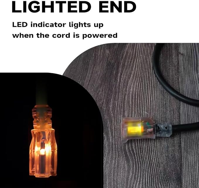 Outdoor Extension Cord with Lighted End, 12 Gauge Heavy Duty 25 FT, 3 Prong Grounded 15 Amp Extension Cord, 12/3 SJTW Waterproof Power Cord for Appliance, UL Listed, Black