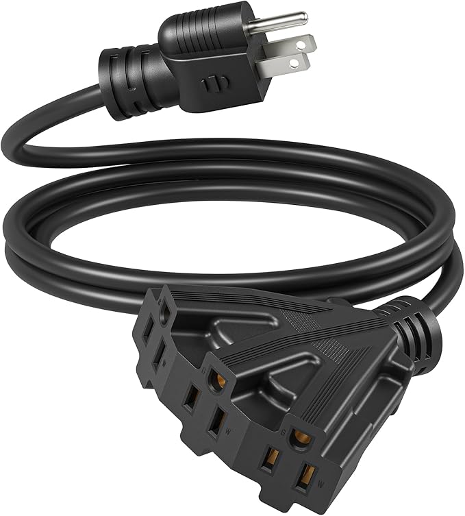 DEWENWILS 6FT Extension Cord, Tri-Tap Extension Cord Splitter, 3 Outlet 16/3 SJTW Power Cable for Landscape Lighting String Lights, 13A/125V/1625W, ETL Listed, Black, 1 Pack