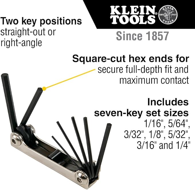 Klein Tools 70582 Folding Hex Key Set, 7-Key, Metric Sizes (Pack of 4)