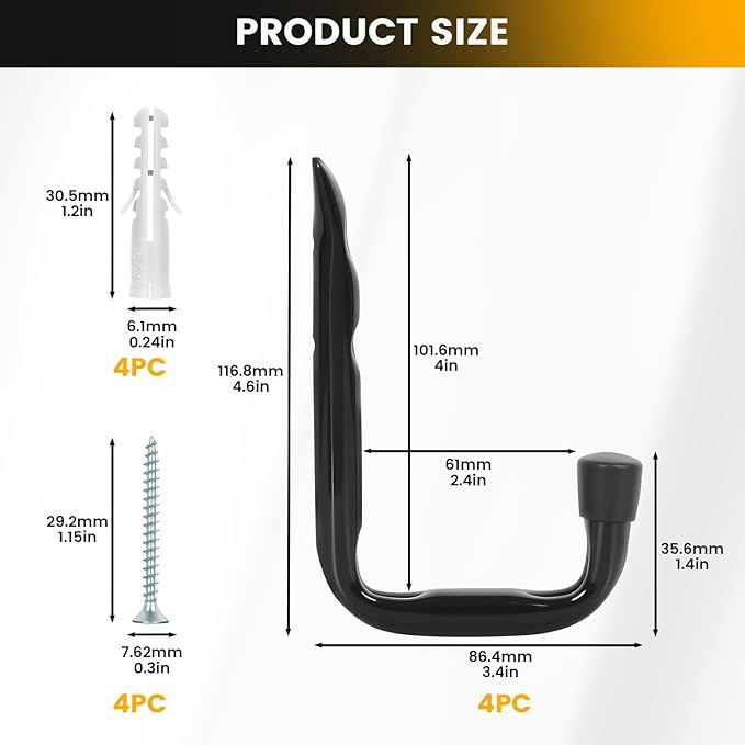GURADESIGN 8-Pack Heavy Duty Garage Hook for Hanging 50 lbs, J Utility Hooks for Garage, Metal Wall Hooks Heavy Duty, Garage Hook for Hanging, Black | Heavy Duty, for Hanging, 50 lbs, for Garage, Heavy Duty