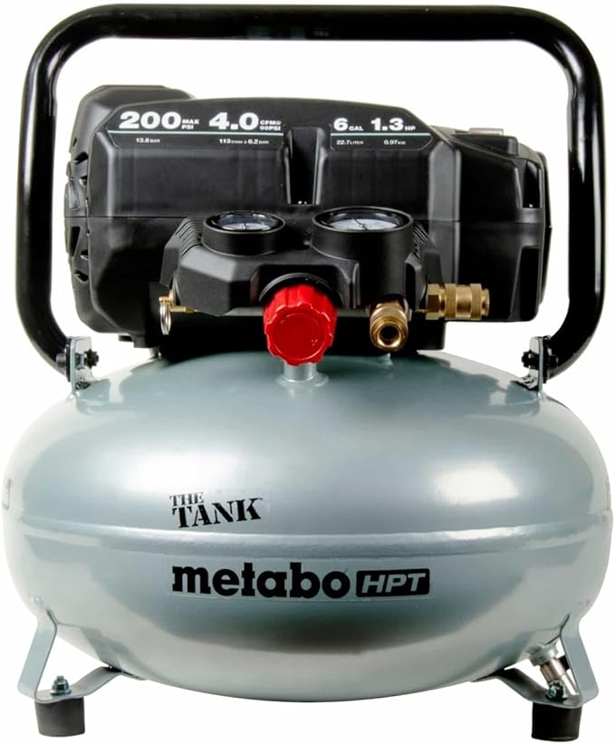 Metabo HPT Air Compressor, THE TANK, Portable Pancake Air Compressor 200 PSI, 6 Gallon Tank, Versatile for Use with Framing, Siding, Finish, Brad or Roofing Nailers, EC914S