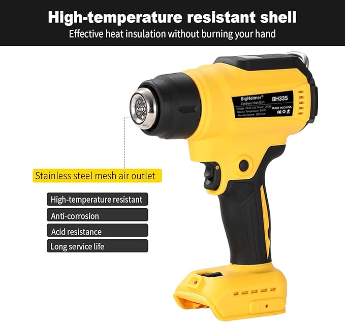 Cordless Heat Gun Compatible with Dewalt 20V Battery, 350W Fast-Heat Hot Air Gun with LED Light & Digital LCD, Variable Temp Control for Shrink Wrap, Paint Stripping, Soldering & Crafts (Tool Only)