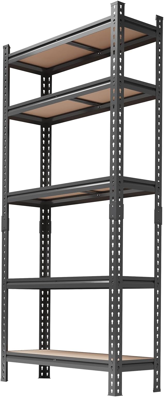 5-Tier Heavy Duty Adjustable Metal Storage Unit, 72" h x 35.5" w x 12" d, for Garage, Basement, Warehouse, Pantry, Closet, Kitchen, Black