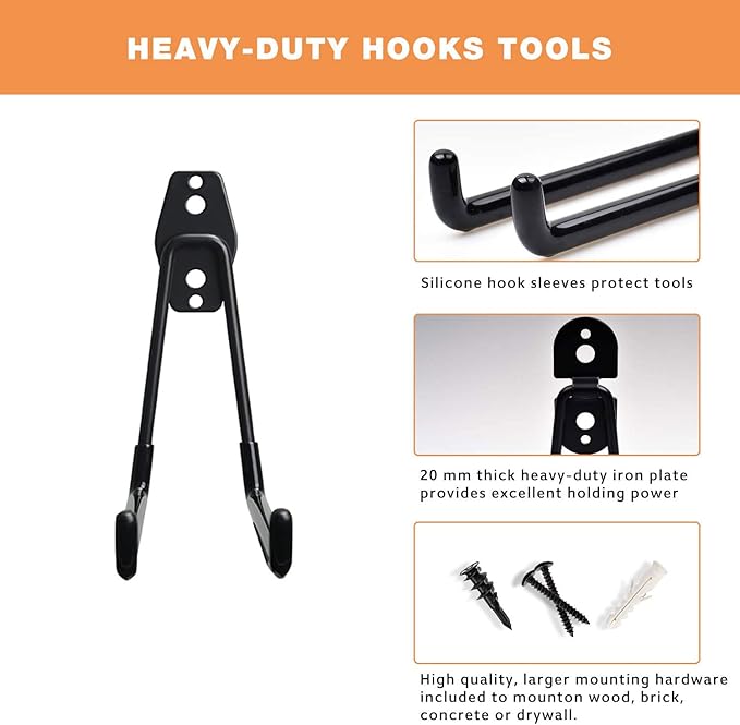 Garage Storage Hooks - 7.5 Inch Long Wall Mount Hanger, Garage Organizer Heavy Duty Utility Hooks for Ladder, Ski, Chairs, Garden Tool, Bulk Items