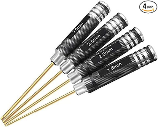 4pcs 1.5mm 2.0mm 2.5mm 3.0mm Hex Screw Driver Set Titanium Hexagon Screwdriver Wrench Tool Kit for Multi-Axis FPV Racing Drone RC Quadcopter Helicopter Car Models
