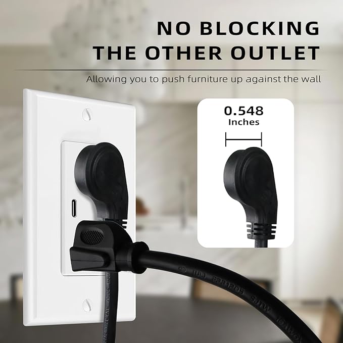 EP 25 Ft Flat Plug Extension Cord, 16 AWG 3 Prong Grounded Black Low Profile Extension Cable for Indoor
