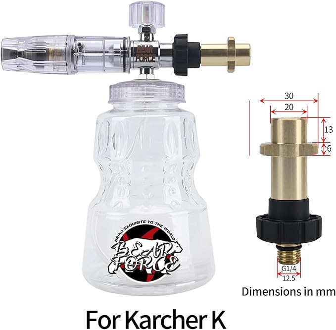 BEAR FORCE Pressure Washer Aluminium Plated Silver Foam Cannon Foam Generator Snow Foam Lance with 1.25mm & 1.10mm Orifice Nozzle for Karcher K2 K3 K4 K5 K6 K7 Pressure Washer