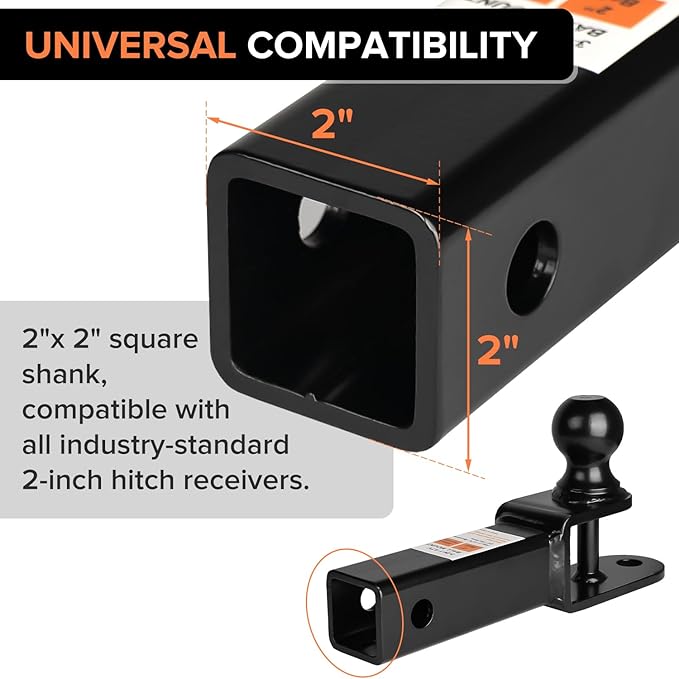 Donext ATV/UTV Trailer Hitch, Towing Ball Mounts with 2" Ball, Tow Hitch with Pin and Clip, Fits 2-Inch Receiver, Black