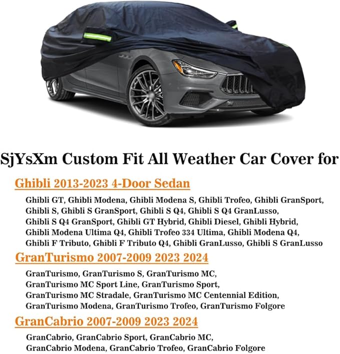 Custom Car Cover Compatible with Maserati Ghibli Sedan 2013-2026/ GranTurismo GranCabrio 2026-2023 2007-2019, Waterproof All Weather Rain Snow Sun UV Cover with Mirror Pockets, Outdoor Indoor