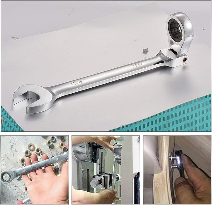 KATUR 20mm Ratcheting Wrench Set Flexible Pivoting Head Ratchet Combination Spanner Wrench Chrome Vanadium Steel Metric Tool (20mm)