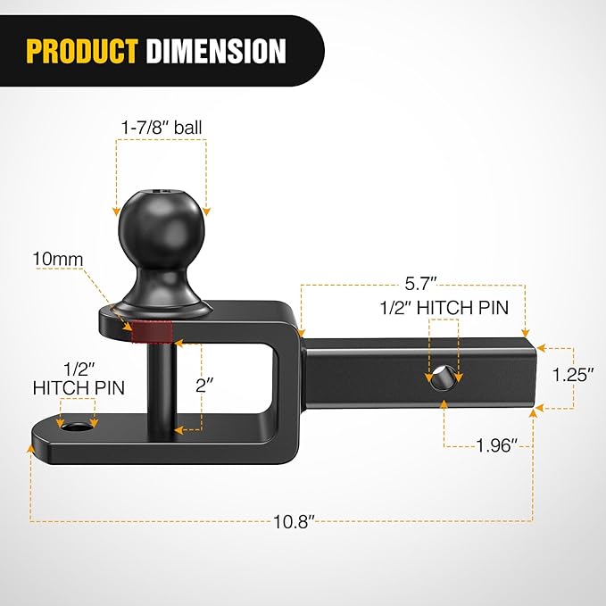Nilight 3 in 1 ATV UTV Multi Hitch Mount with 1-7/8 inch Ball Hitch Rated 2000 LBS Fits 1-1/4 Inch Receiver Winch Strap Loop Rated 5000 LBS