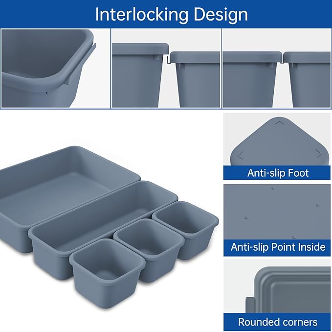 45 Pack Tool Box Organizer Tray, 3-Sizes Tool Box Organizers And Storage, for Hammer, Wrench, Screw, Small Parts Toolbox Organization, Tool Cart Chest Garage Drawer Organizer Tray, Grey