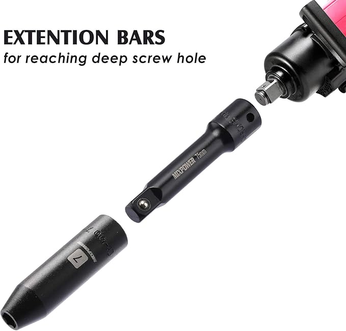 MIXPOWER 9-Piece Extension Bar Set, 1/4", 3/8" and 1/2" Drive Socket Extension, Premium Chrome Vanadium Steel with Black Phosphate Finish, Engineered for Impact Drivers