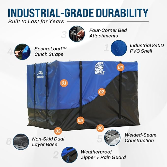 TruckDuffle Truck Bed Storage Bag – Expands Up to 70 Cu Ft – Weatherproof Cargo Organizer – Waterproof Heavy-Duty Soft-Shell Material – Fits Compact to Heavy Duty Beds