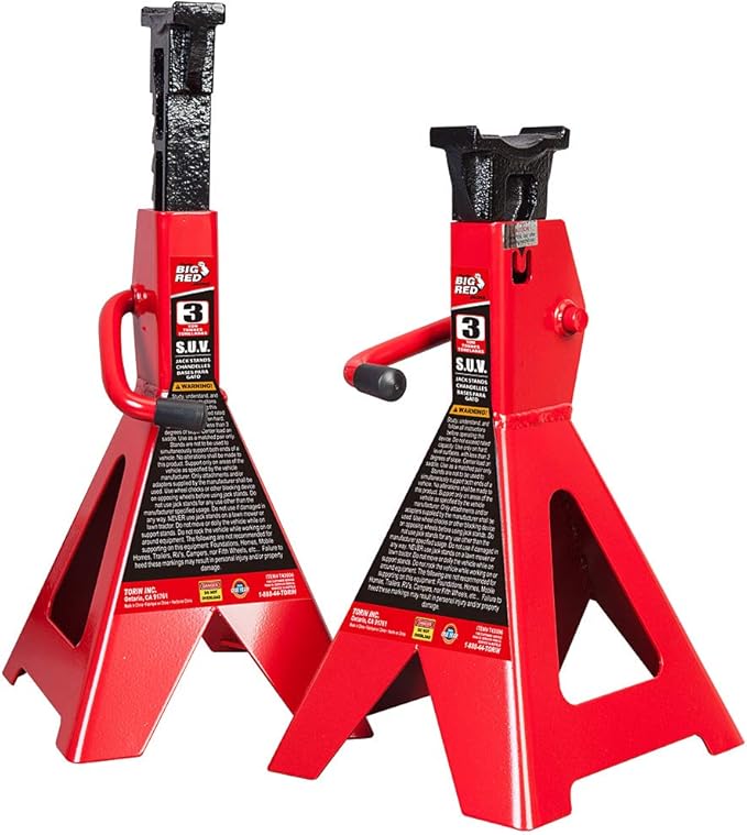 Eisen Heavy Duty 3 Ton Floor Jack For All Terrain Vehicle Low Profile Hydraulic Jack, Steel Service Jack Quick Rise With Double Pump Quick Lift and BIG RED T43006 Torin Steel Jack Stands (Fits: SUVs and Extended Height Trucks): 3 Ton (6,000 lb) Capacit...