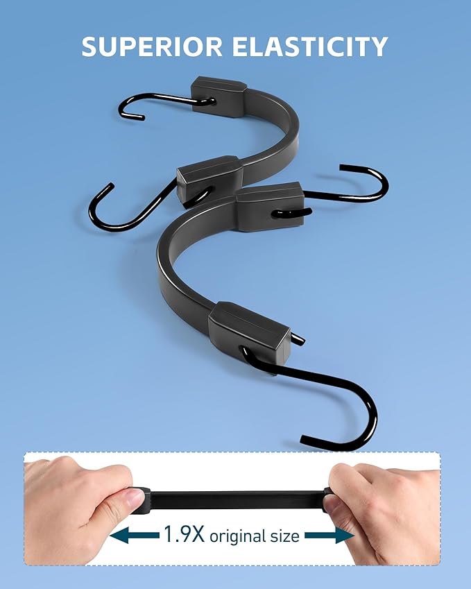 20 Pack Rubber Bungee Cords with Upgraded Hooks, 10 15 21 31 Inch Bungee Straps Heavy Duty Outdoor, Weatherproof Tarp Straps with 1.9X Max Stretch & 100% Rubber for Cargo, Van, Truck, Motorcycle, etc