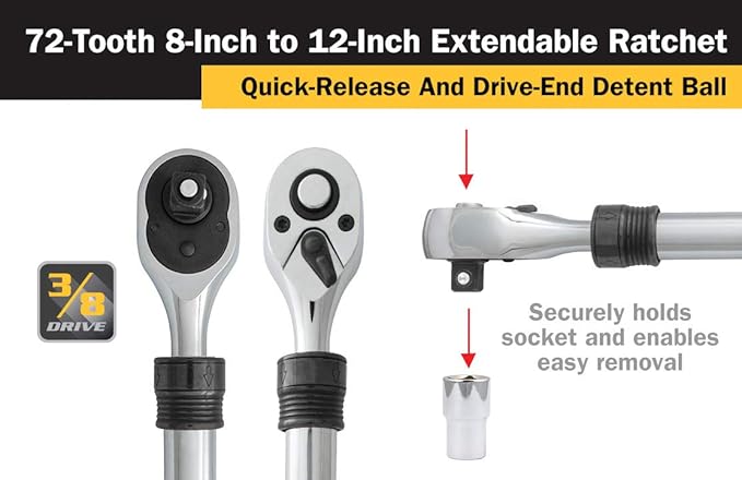 Titan 12070 3/8-Inch Drive x 8 to 12-Inch 72-Tooth Extendable Ratchet