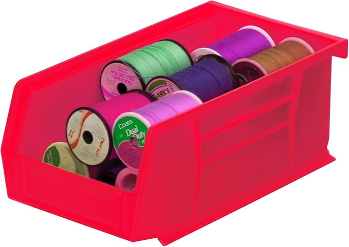 Akro-Mils 30220 AkroBins Plastic Storage Bins, Space-Saving Stackable Bins for Garage, Pantry, Craft Organization, 7" x 4" x 3", Red, 24-Pack