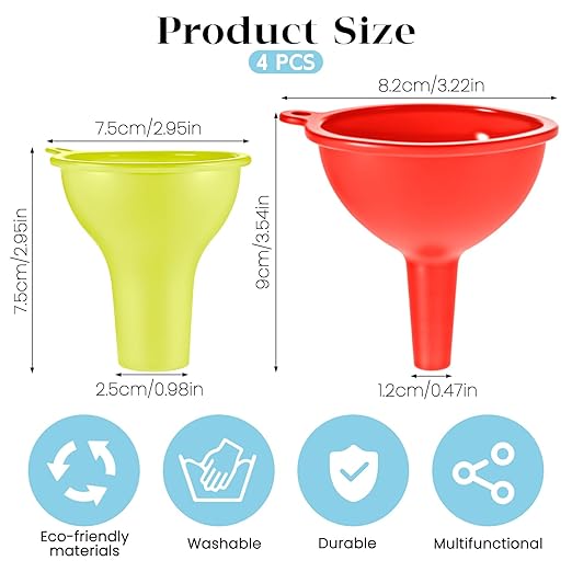4 PCS Kitchen Silicone Funnel, 4 Colors Kitchen Funnel Set Wide Mouth Funnels for Filling Bottles Small Canning Funnels for Daily Cooking and Water Liquid Oil or Powder Transfer