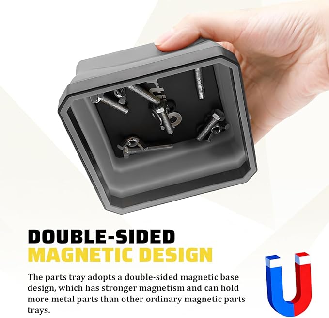 Collapsible Magnetic Car Parts Tray, Foldable Silicone Tool Tray with Magnetic Base, Double-Side Magnet Bowl for Auto Bolts, Screws, Nuts, Small Metal Parts, Universal Fit (Gray)