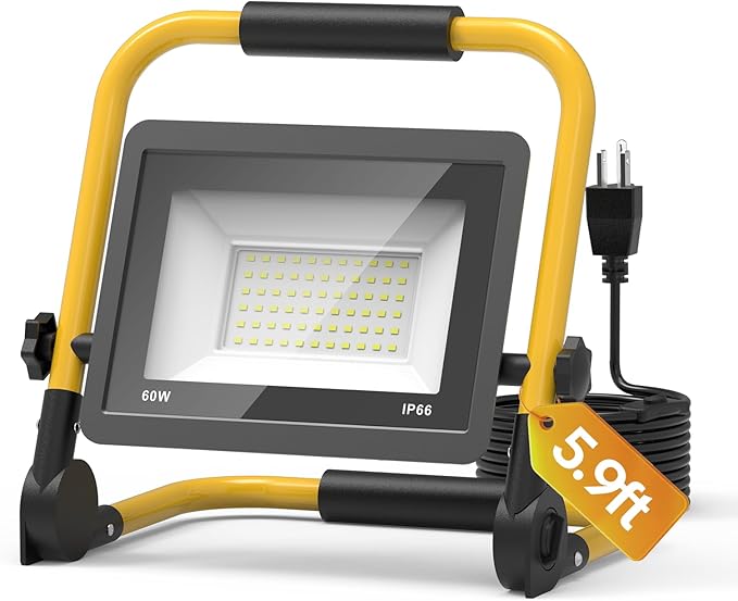 AIKVSXER 7200LM Led Work Light, 60W 6000K Portable Flood Light with 5.9FT Cord & Switch, IP66 Waterproof Worklight for Indoor Outdoor Job Site Repairing Garage Workshop, Gifts for Man