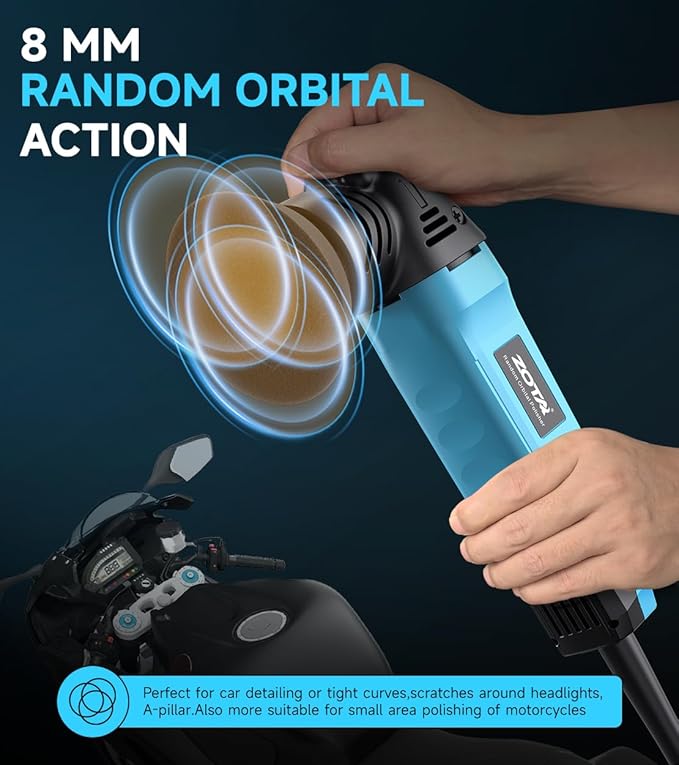 ZOTA 3 inch Polisher, 2" Mini Buffer with 8mm Random Dual Action Polisher,13.1ft(4m) Extended Power Cord for Quiet & Smooth Small Buffer Polisher.