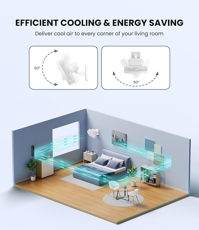 LEMOISTAR 10 Inch Wall Mounted Fan with Remote Control, 90° Oscillating, 4 Speeds, 4 Timer, Adjustable Tilt, 70 Inch Cord, Quiet, for Bedroom Garage RV Office Home Patio-White