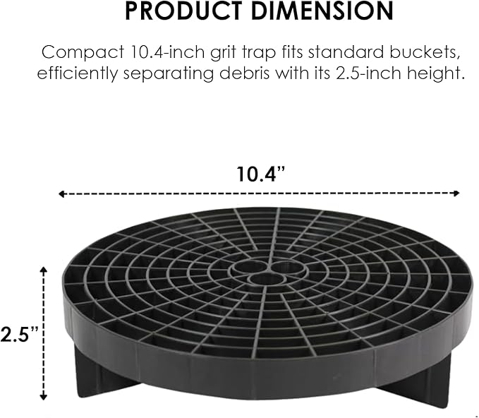 HI-TECH Bucket Grate Guard Insert for Car Wash Buckets – Traps Dirt & Debris to Prevent Swirls – Durable Plastic Fits 5 Gallon Buckets – 10.4"x2.5"