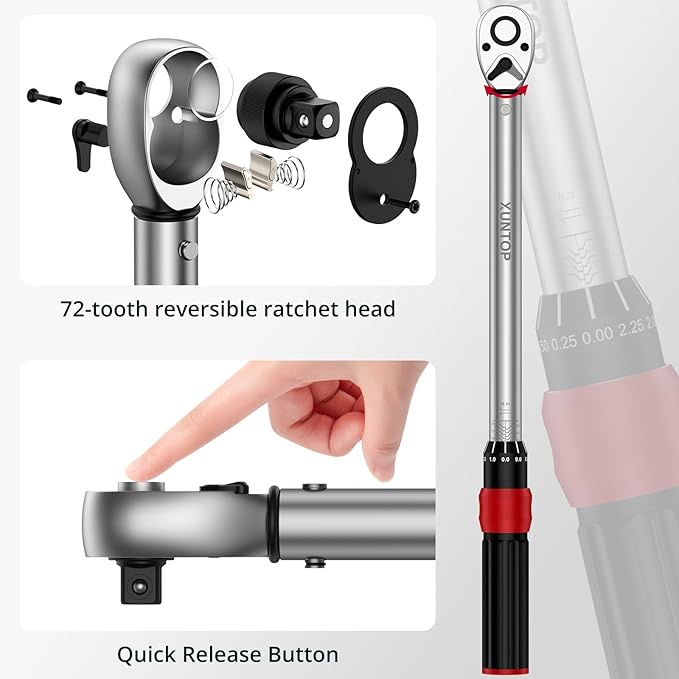 Torque Wrench 1/4 3/8 1/2 inch 3 PCS Drive Click Torque Wrench for 40-220 in.lb 5-45ft.lb 15-155ft.lb 72 Tooth Dual Direction Adjustable Ratchet Wrench for Bicycle,Moto,Car Maintenance