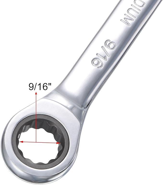 uxcell 9/16 Inch Ratcheting Combination Wrench SAE 72 Teeth 12 Point Ratchet Box Ended Spanner Tools, Cr-V