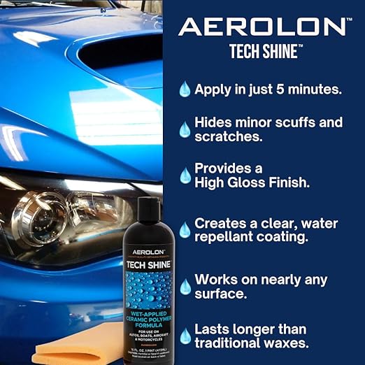Tech Shine: Ceramic Coating for Cars, Car Wax, Car Polish, Ceramic Polymer Coating, Hydrophobic Top Coat Polish and Sealer, Auto Detailing - One Gallon with Applicator Pad