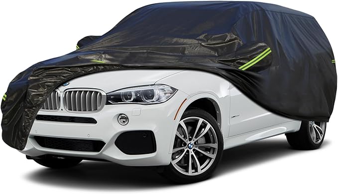 KouKou Waterproof SUV Car Cover Suitable for BMW X5 from 2007 to 2025, 7 Layers Windproof All Weather Waterproof Outdoor Cover Sun Rain UV Dust Snow Protection. Black
