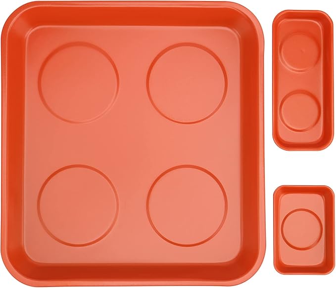 KEILEOHO 10 Packs Magnetic Tray Set, Orange Magnetic Parts Tray Set, Stainless Steel Magnetic Trays, Magnetic Tools Tray for Screws, Nuts, Bolts, Small Parts