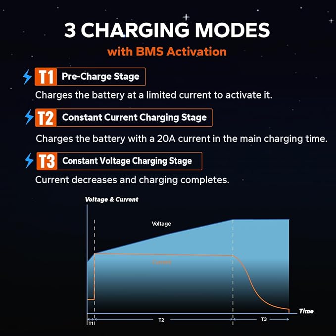 LiTime 29.2 V 20 A Lithium Battery Charger Designed for 24V LiFePO₄ Battery, Fast, Smart & Safe Support 0V Reactivation and 4‑Stage Protection, Deep Cycle Rechargeable Batteries of Home, RV