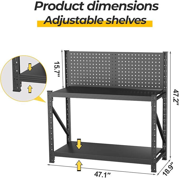 2 Sets Work Bench with Pegboard,Heavy Duty Workbench Adjustable Shelves,Tool Cart,Work Table for Garage Warehouse47.2 H*47.09" W*19" D