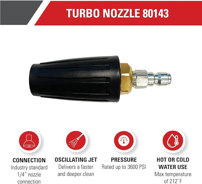 Simpson Cleaning 80143 3600 PSI Universal Turbo Pressure Washer Nozzle, 1/4-Inch Quick Connect, Hot- or Cold-Water Use, Black