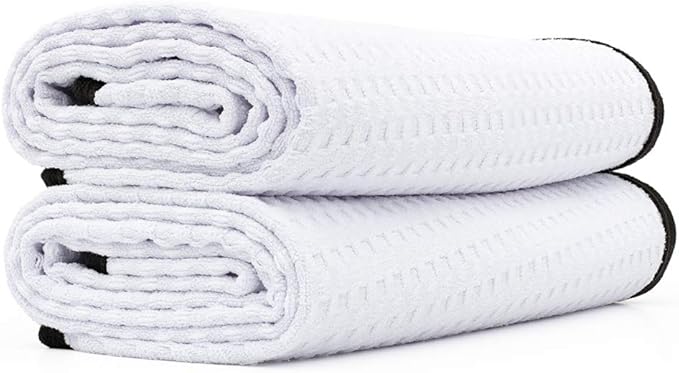 The Rag Company - Dry Me A River - Professional Korean 70/30 Blend Microfiber Waffle-Weave Drying & Detailing Towels, Soft Suede Edges, 390GSM, 20in x 40in, White (2-Pack)