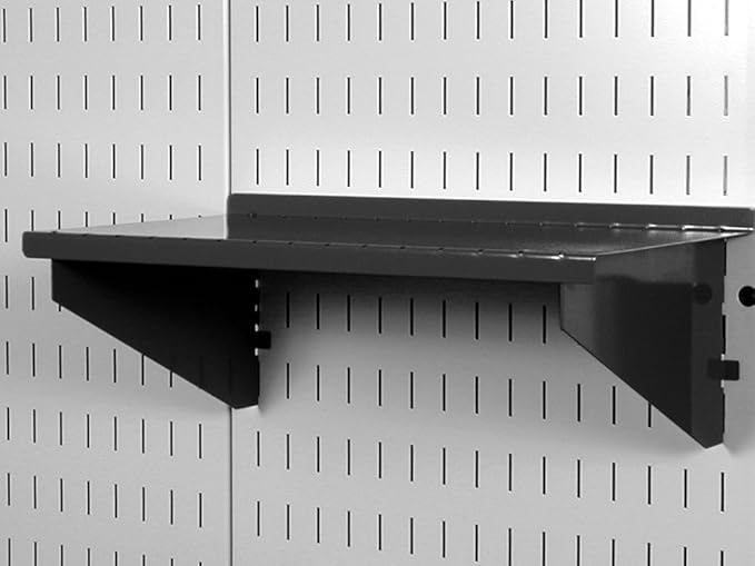 Wall Control Shelf 9in Deep Pegboard Shelf Assembly Only for use Brand Slotted Pegboard - Black
