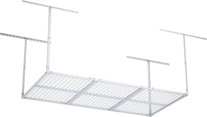 Soywey 3 x 6FT Overhead Garage Storage Rack,Adjustable Ceiling Storage Racks,Garage Shelving Heavy Duty Storage Organizer System,Load 500LBS Weight(White)