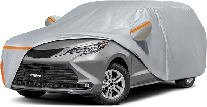 Car Cover for 2003-2025 Toyota Sienna Minivan, Waterproof Custom-fit All Weather Sun Rain UV Dust Snow Protection Outdoor Sienna Full Car Cover with Door Zipper and Cotton Lining-Gray