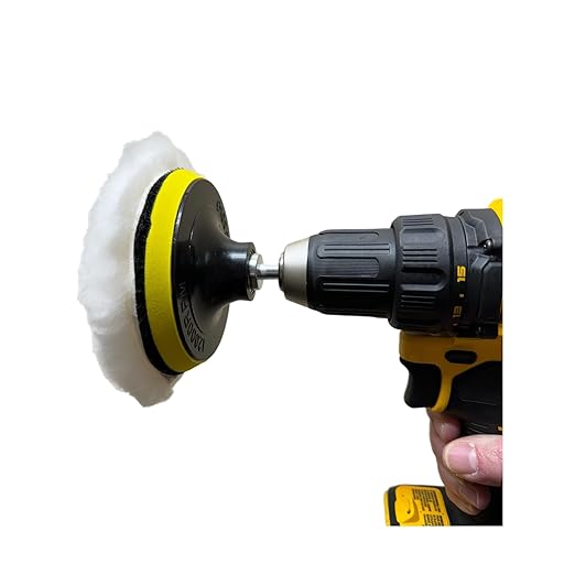 Lambswool Polishing Pads Sheepskin Buffing Pads, 7 Piece Set. Includes 5 Lambs Wool Cutting Pads with Hook, 1 Backing Plate and 1 Drill Attachment - Wool Buffs (4 Inch)
