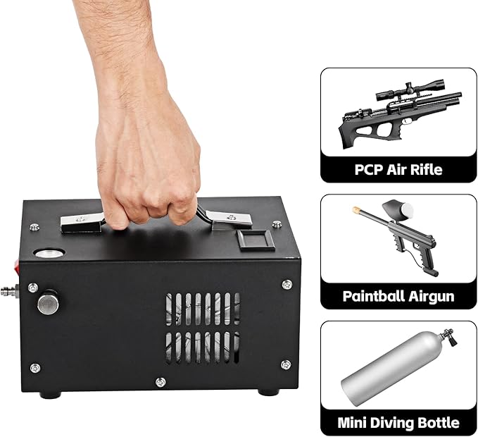 PCP Air Compressor, 4500Psi/30MPa, 12V DC/120V AC Airgun Compressor with Manual Shut-off, Built-in Filter Suitable for Airguns, Paintball Guns, High-Pressure Cylinders, Diving Tanks