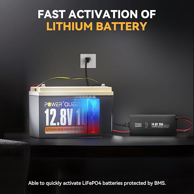 Power Queen 14.6V 20A LiFePO4 Battery Charger, 2-Stage Automatic Smart Battery Charger and Maintenance, LiFePO4 Lithium Batteries Charger, Suitable for 12V (12.8V) Lipo Lithium Iron Phosphate Battery