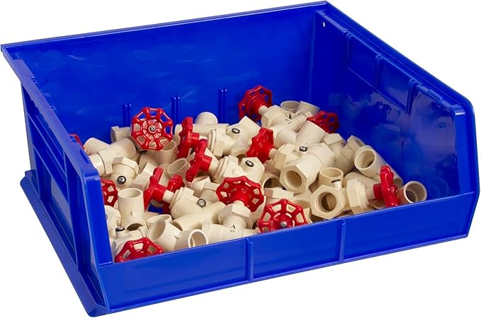 Akro-Mils 30250 AkroBins Plastic Storage Bins, Space-Saving Stackable Bins for Garage, Pantry, Craft Organization, 15" x 16" x 7", Blue, 6-Pack