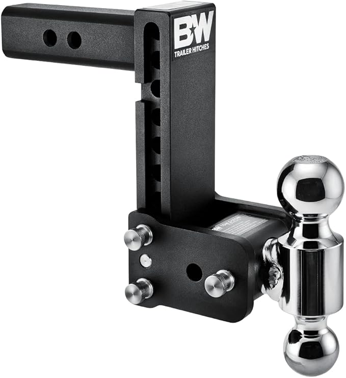 B&W Trailer Hitches Tow & Stow Adjustable Trailer Hitch Ball Mount - Fits 2" Receiver, Dual Ball (2" x 2-5/16"), 7" Drop, 10,000 GTW - TS10040B