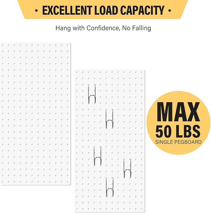 DEWEL Wall Organizer Peg Board, 3Pcs Metal Pegboard Panels with Hooks, 23" x 12" Heavy Duty Pegboard Wall Organizer for Workbench, Workshop, Office, Craft Room (3pcs white)