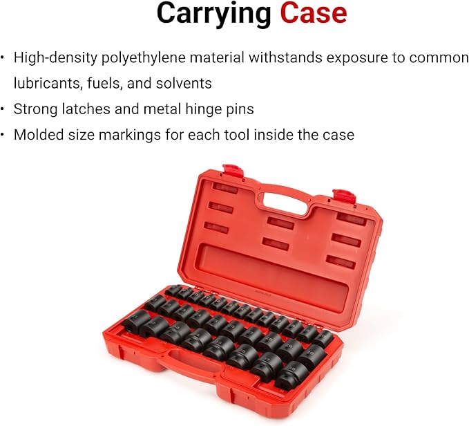TEKTON 1/2 Inch Drive Shallow 6-Point Impact Socket Set with Case, 31-Piece (8-38 mm) | SID92327