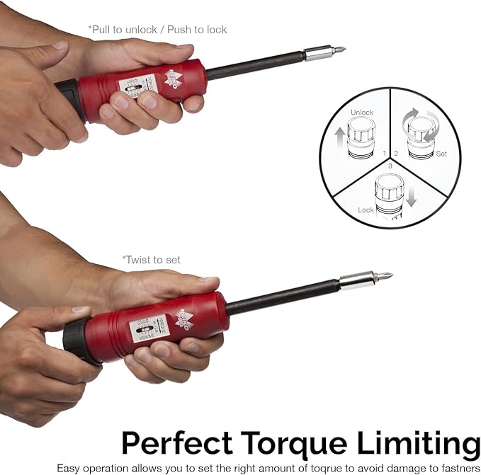 NEIKO 10573B 1/4” Torque Screwdriver Set, 20 Hex Bits, 10 to 50 In-Lbs, Long Shank Screwdriver Torque Wrench, Adjustable Inch-Pound Torque Screwdriver for HVAC and Gunsmiths (Pack of 25)