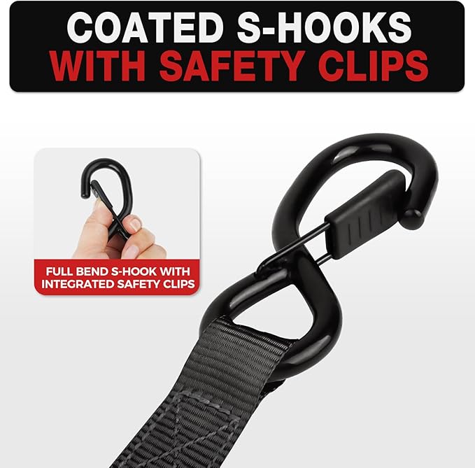 Retractable Ratchet Straps with Soft Loops (4 Pack)-(1,500lb Break Strength)-1 Inch x 12 Feet Heavy Duty Auto Self Retracting Tie Down Strap for Truck, Cargo Trailer, Motorcycle, Rad & More